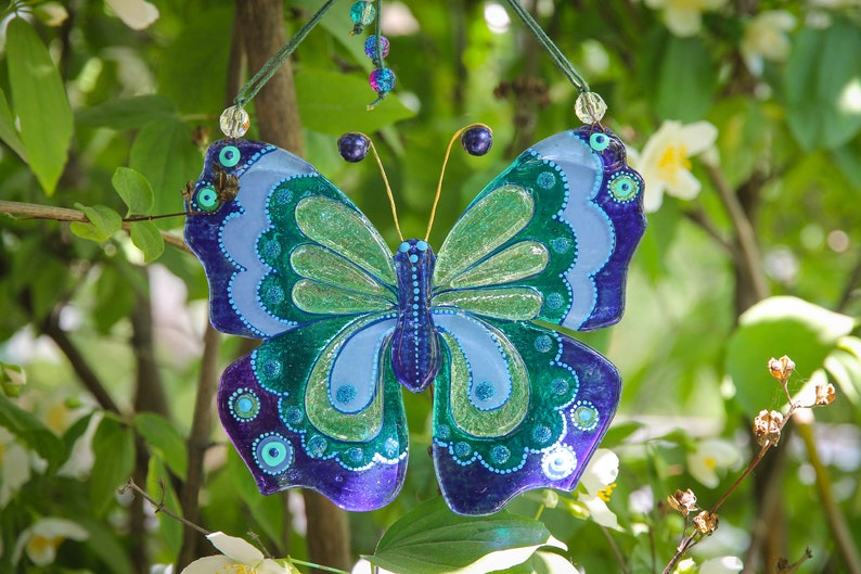 Elegant Blue Butterfly Glass Wall Art - Handmade, Personalized Decor, 14 cm - Now