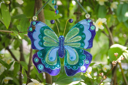 Elegant Blue Butterfly Glass Wall Art - Handmade, Personalized Decor, 14 cm - Now
