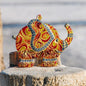 Elephant Symbol of Wisdom Glass Artwork - Hand-Painted, Personalized Home Decoration, Yellow & Orange, 15 cm - Now