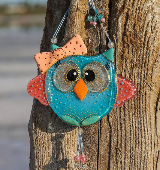Charming Baby Owl with a Bow Glass Wall Art - Handmade, Personalized Decor, 12 cm - Now