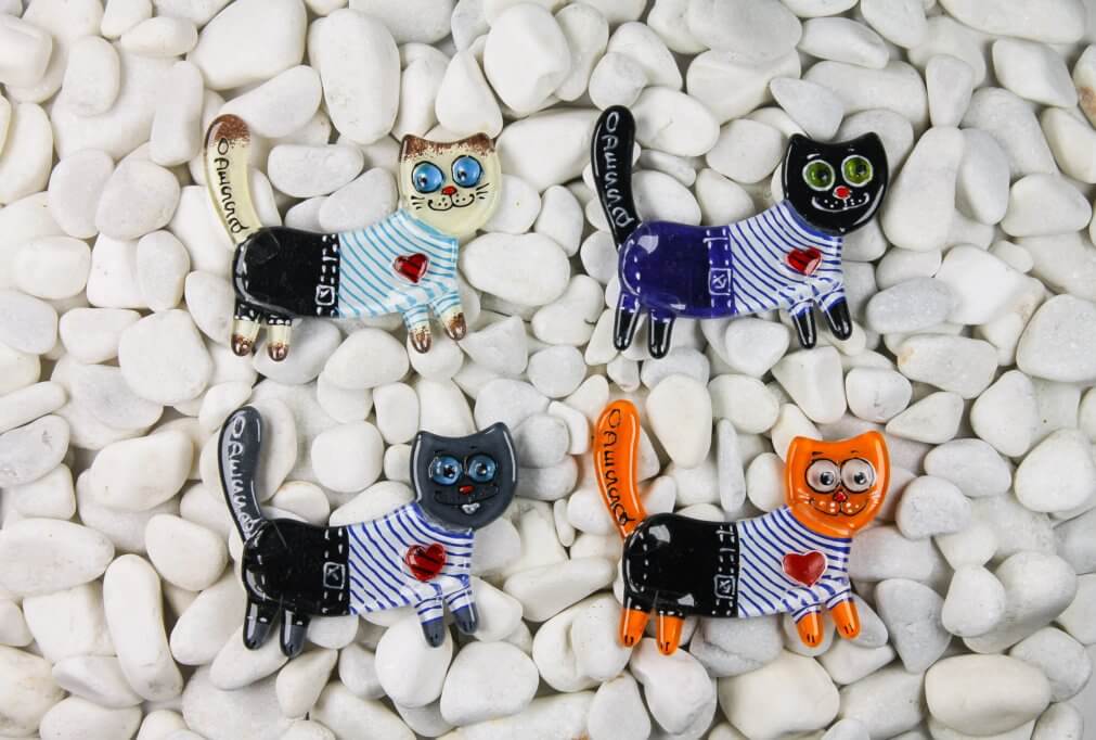 Sailor Cat Tail Up Glass Fridge Magnet - Hand-Crafted, Hand-Painted, Personalized Tourist Souvenir, 12 x 10 cm