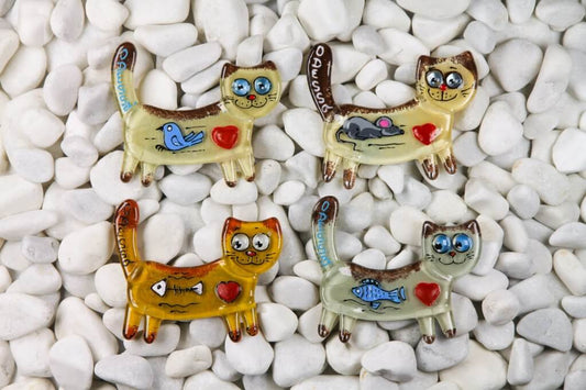 Hungry Cat Tail Up Glass Fridge Magnet - Hand-Crafted, Hand-Painted, Personalized Tourist Souvenir, 12 x 10 cm