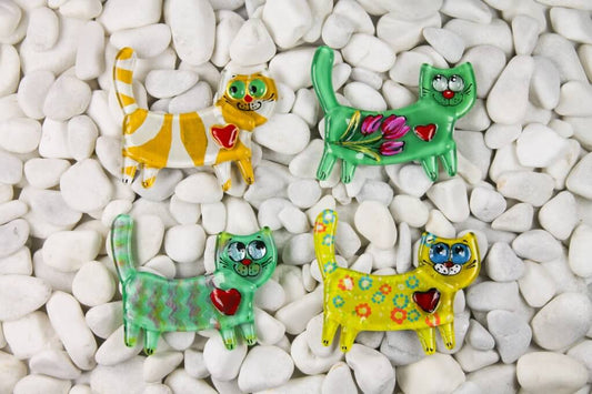 Spring Cat Tail Up Glass Fridge Magnet - Hand-Crafted, Hand-Painted, Personalized Tourist Souvenir, 12 x 10 cm