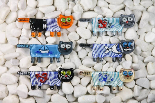 Sailor Cat Straight Tail Glass Fridge Magnet - Hand-Crafted, Hand-Painted, Personalized Tourist Souvenir, 12 x 4 cm