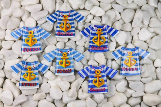 Blue Sailor Vest Glass Fridge Magnet - Hand-Crafted, Hand-Painted, Personalized Tourist Souvenir, 8 x 6 cm
