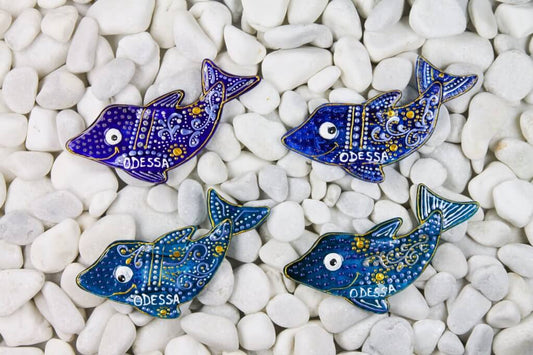 Blue Dolphin Glass Fridge Magnet - Hand-Crafted, Hand-Painted, Personalized Tourist Souvenir, 12 x 6 cm