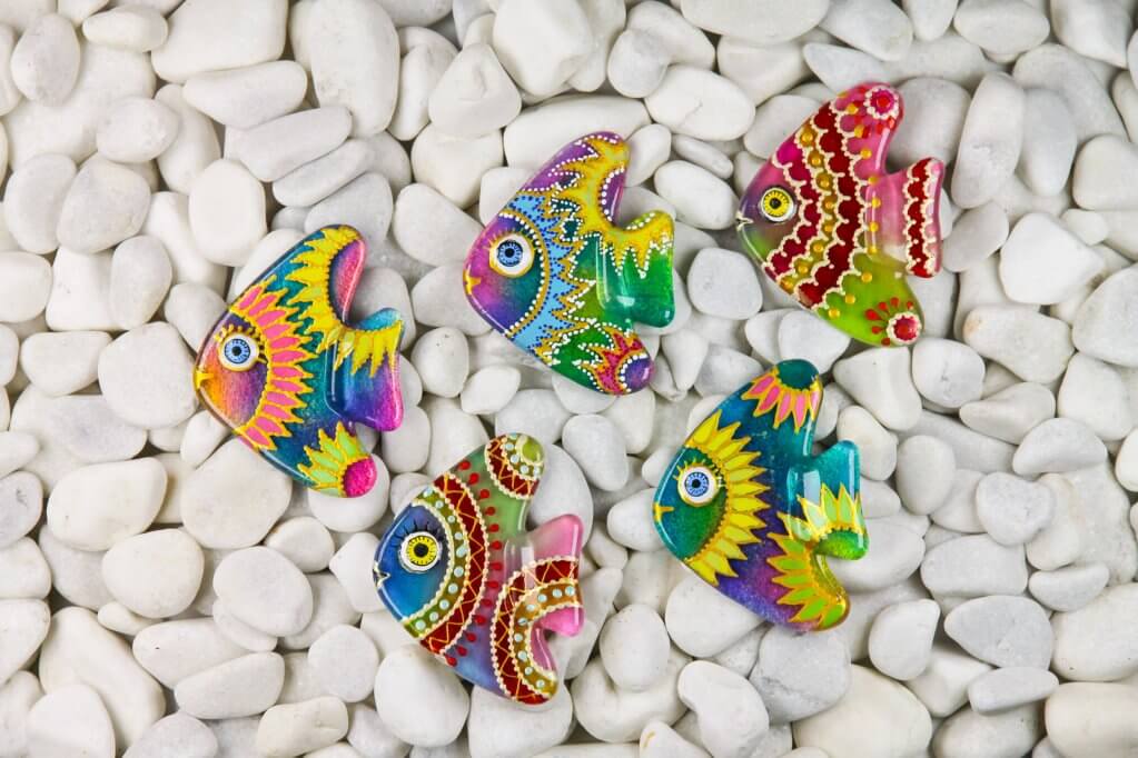 Blue Colorful Fish Moon Glass Fridge Magnet - Hand-Crafted, Hand-Painted, Personalized Tourist Souvenir, 4 x 8 cm