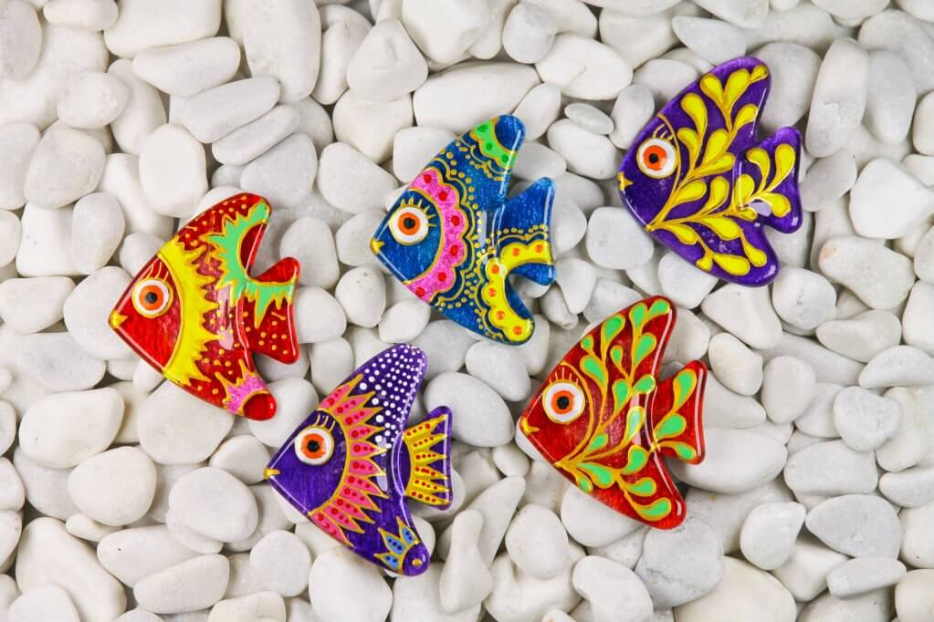 Blue Vivid Fish Moon Glass Fridge Magnet - Hand-Crafted, Hand-Painted, Personalized Tourist Souvenir, 4 x 8 cm