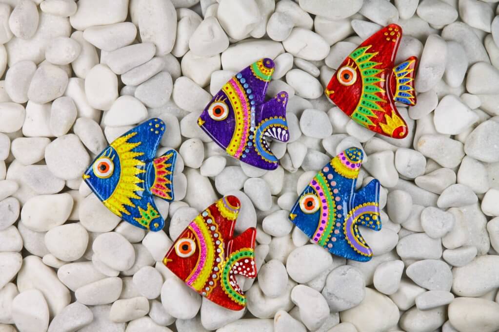 Blue Vivid Fish Moon Glass Fridge Magnet - Hand-Crafted, Hand-Painted, Personalized Tourist Souvenir, 4 x 8 cm