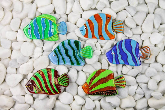 Blue Colorful Fish Parrot Glass Fridge Magnet - Hand-Crafted, Hand-Painted, Personalized Tourist Souvenir, 6 x 11 cm