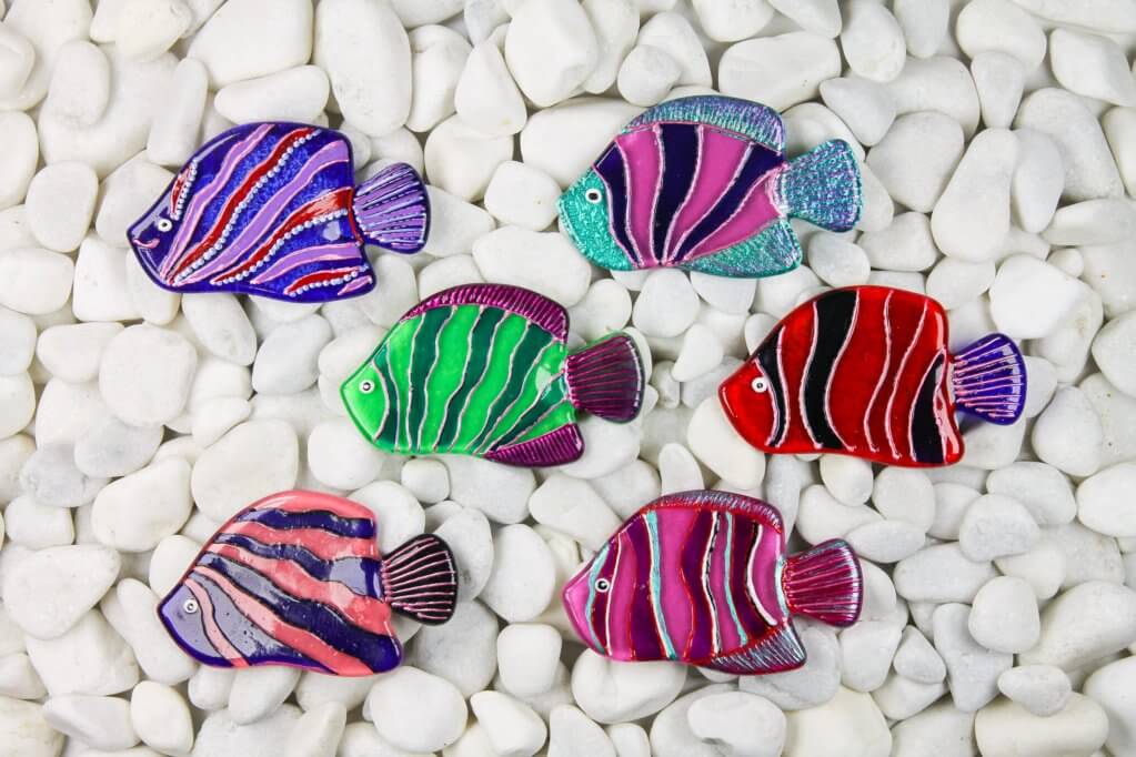 Blue Colorful Fish Parrot Glass Fridge Magnet - Hand-Crafted, Hand-Painted, Personalized Tourist Souvenir, 6 x 11 cm