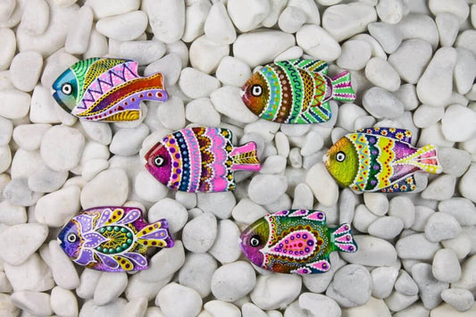 Blue Rainbow Fish Lollipop Glass Fridge Magnet - Hand-Crafted, Hand-Painted, Personalized Tourist Souvenir, 4 x 9 cm