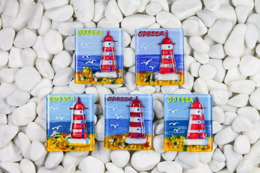 Lighthouse Glass Fridge Magnet - Hand-Crafted, Hand-Painted, Personalized Tourist Souvenir, 7.5 x 6.5 cm