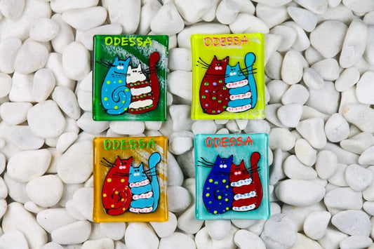 Couple of Cats in Love Fridge Magnet - Hand-Crafted, Hand-Painted, Personalized Tourist Souvenir, 7.5 x 6.5 cm