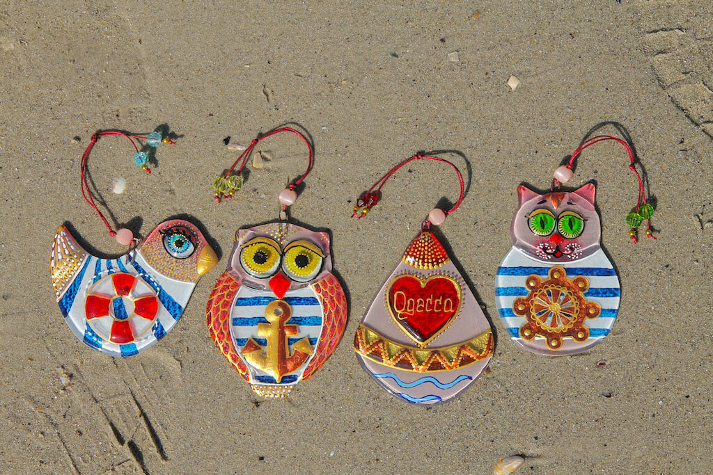 Set of 4 Sailor Decorations Glass Wall Art - Cat, Bird, Owl, Buoy, Handmade, Personalized Hanging Gift, Beige, 12 cm