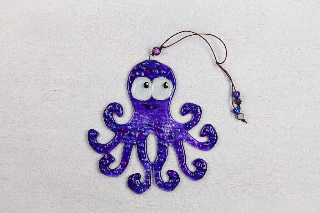 Octopus Glass Wall Art - Handmade, Personalized Hanging Gift, 15 cm