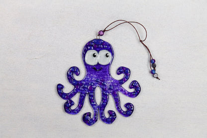 Octopus Glass Wall Art - Handmade, Personalized Hanging Gift, 15 cm