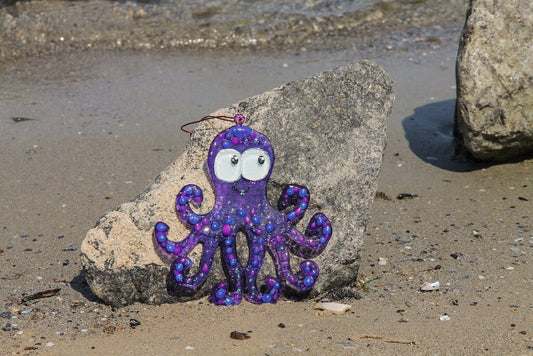 Octopus Glass Wall Art - Handmade, Personalized Hanging Gift, 15 cm