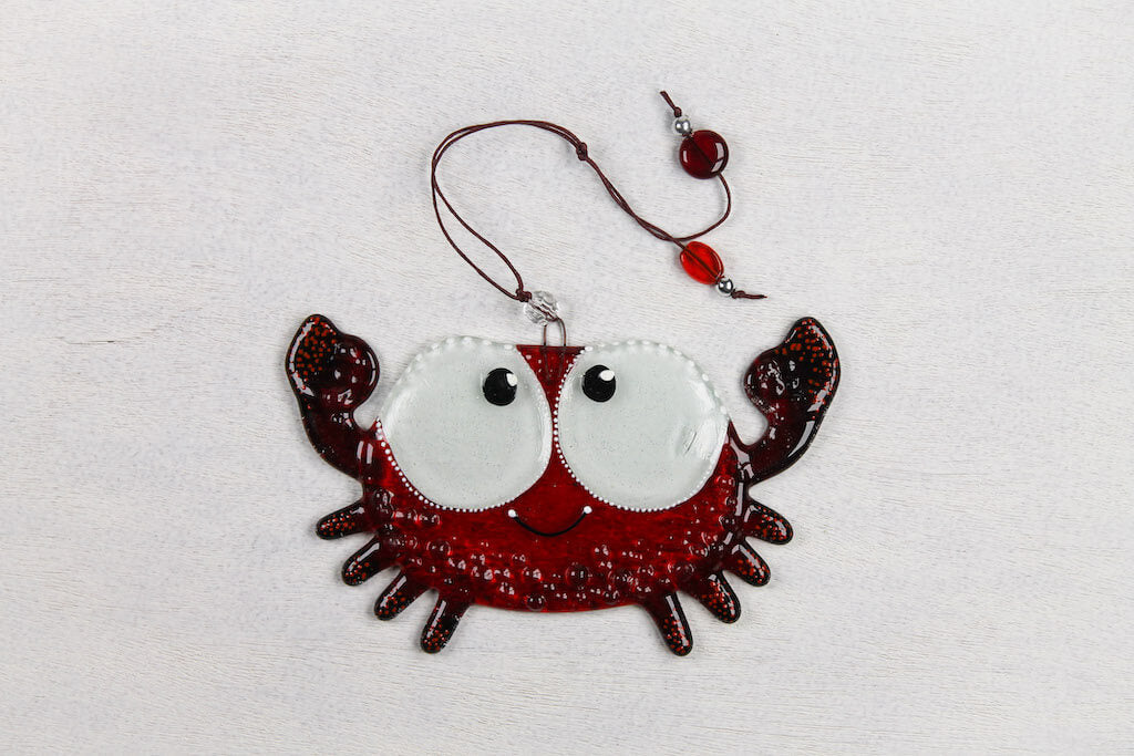 Crab Glass Wall Art - Handmade, Personalized Hanging Gift, 15 cm