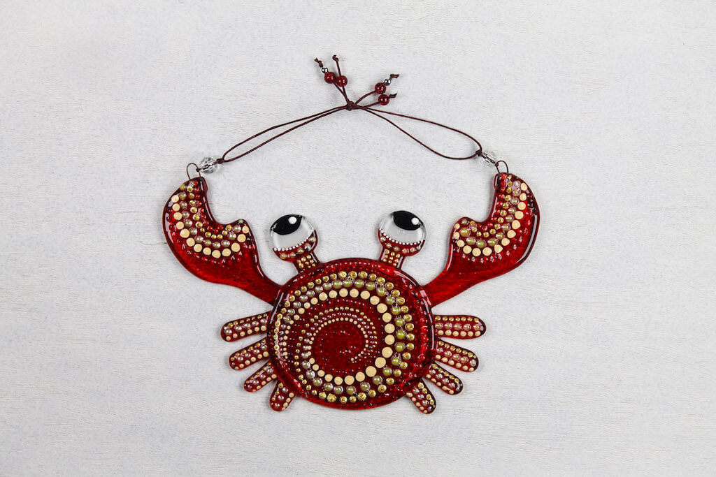 Big Crab Glass Wall Art - Handmade, Personalized Hanging Gift, Red, 20 cm