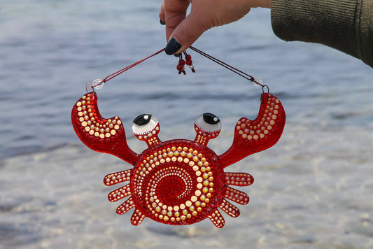 Big Crab Glass Wall Art - Handmade, Personalized Hanging Gift, Red, 20 cm