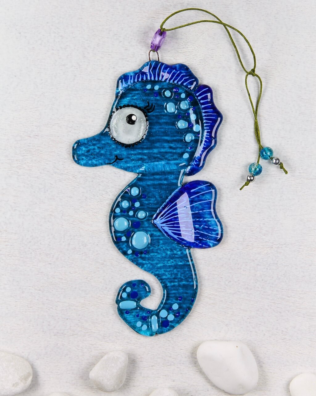 Seahorse Glass Wall Art - Handmade, Personalized Hanging Gift, 15 cm