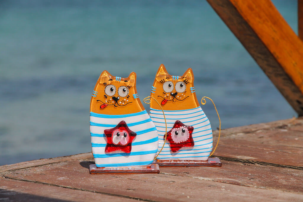 Sailor Cat on a Stand Glass Wall Art - Handmade, Personalized Gift, Orange, 12 cm