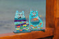 Aqua-Cat on a Stand Glass Wall Art - Handmade, Personalized Gift, Grey, 12 cm