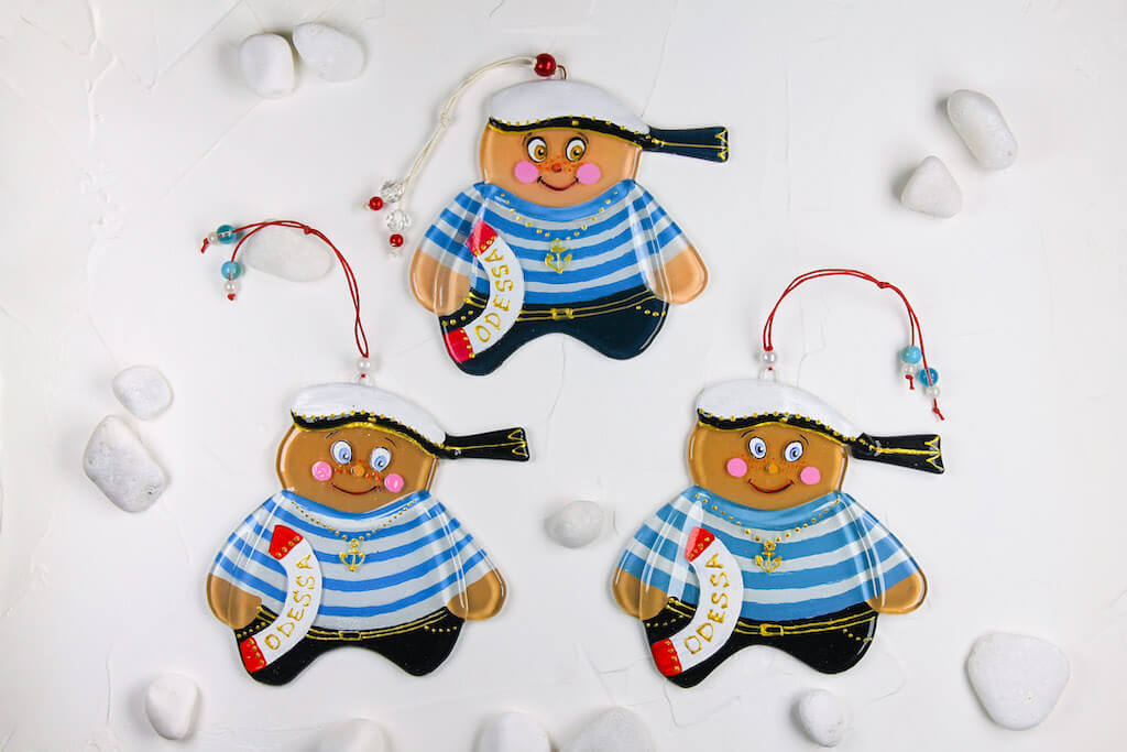 Sailor with a Lifebuoy Glass Wall Art - Handmade, Personalized Hanging Gift, 13 cm