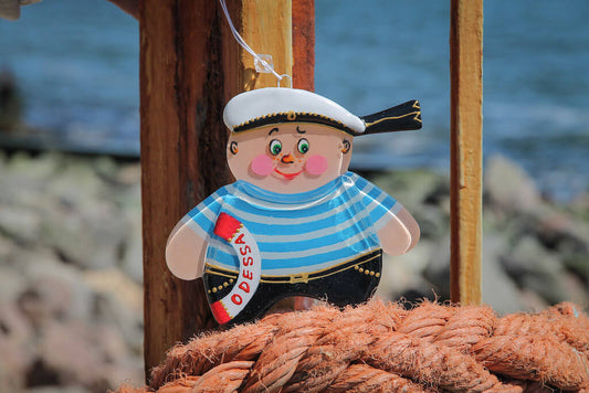 Sailor with a Lifebuoy Glass Wall Art - Handmade, Personalized Hanging Gift, 13 cm