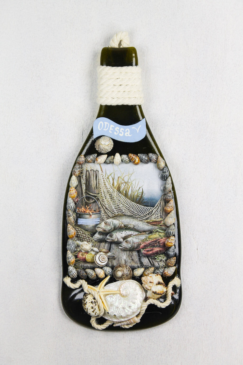 Fused Bottle with Sea Catch Glass Wall Art - Handmade, Personalized Hanging Gift, Interior Decor