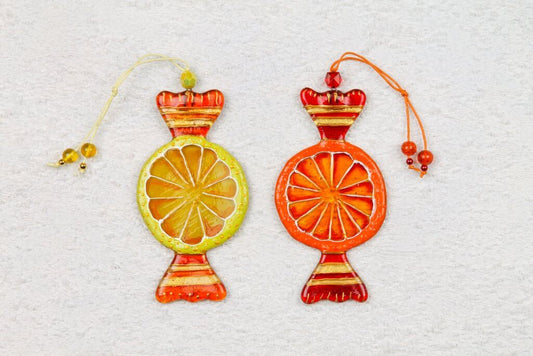 Lemon Candy and Orange Candy Glass Wall Art - Handmade Personalized Gift, 12 cm.