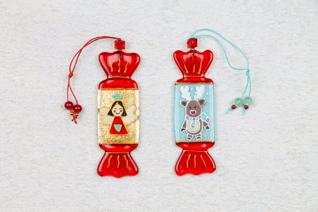 Whimsical Candy with Angel and Elk Glass Wall Art - 12 cm - Handmade Personalized Gift