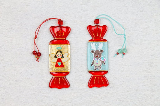 Whimsical Candy with Angel and Elk Glass Wall Art - 12 cm - Handmade Personalized Gift